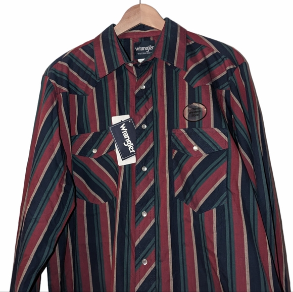 NWT Mens Wrangler Striped Western Pearl Snap Button Down Long Sleeve Shirt Tall - Picture 2 of 8